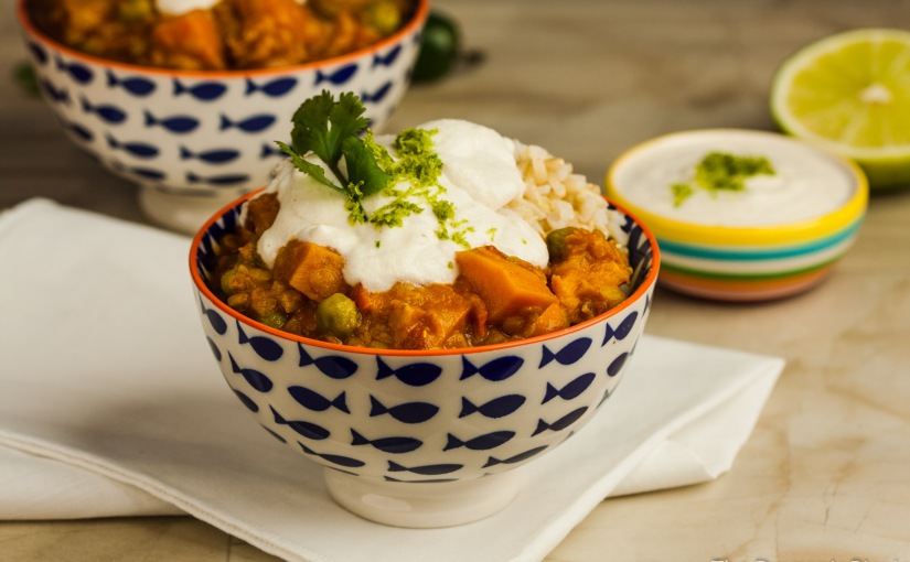 One Pot Red Lentil and Sweet Potato Stew with Cashew Coconut Lime Cream